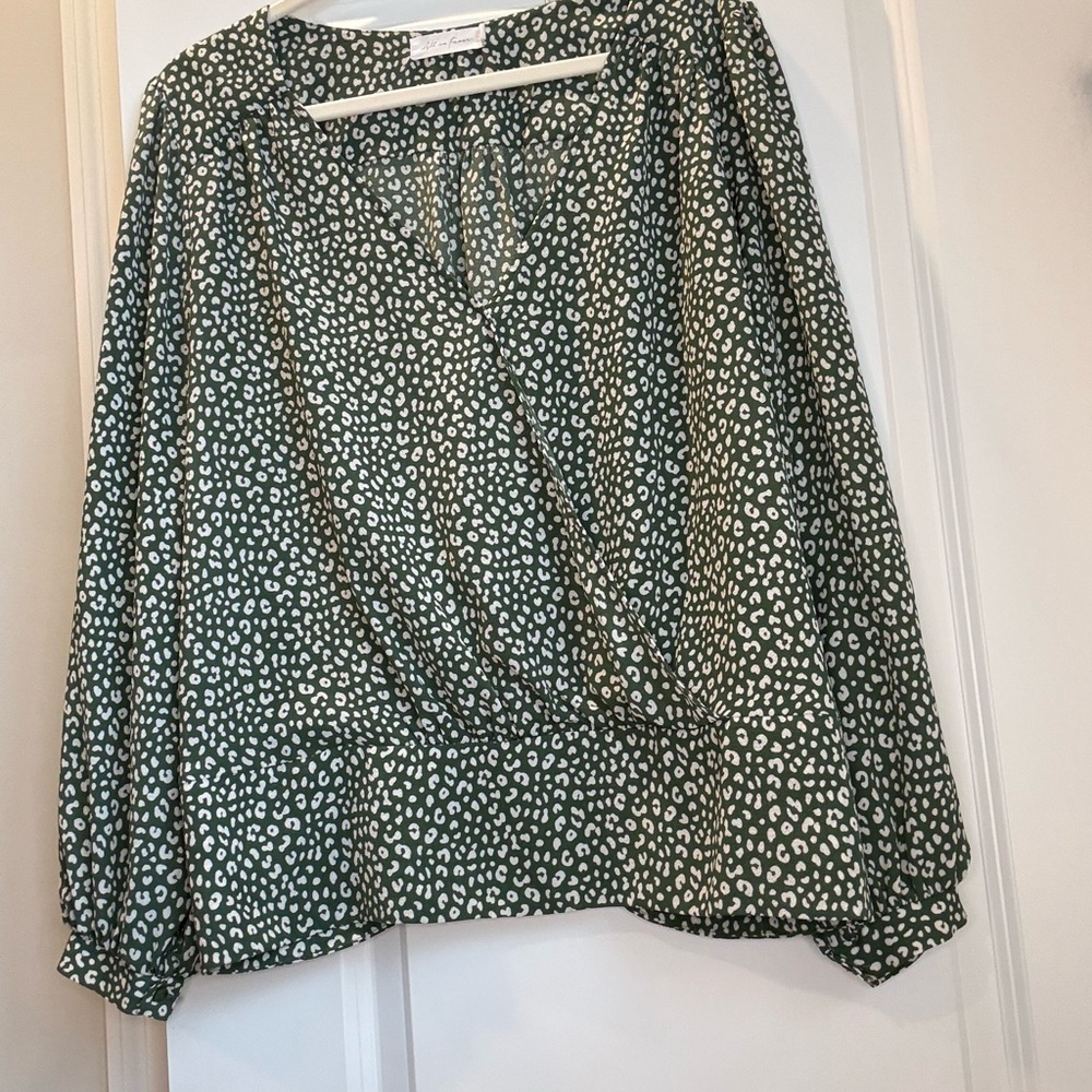 All in Favor Green and White Patterned Blouse